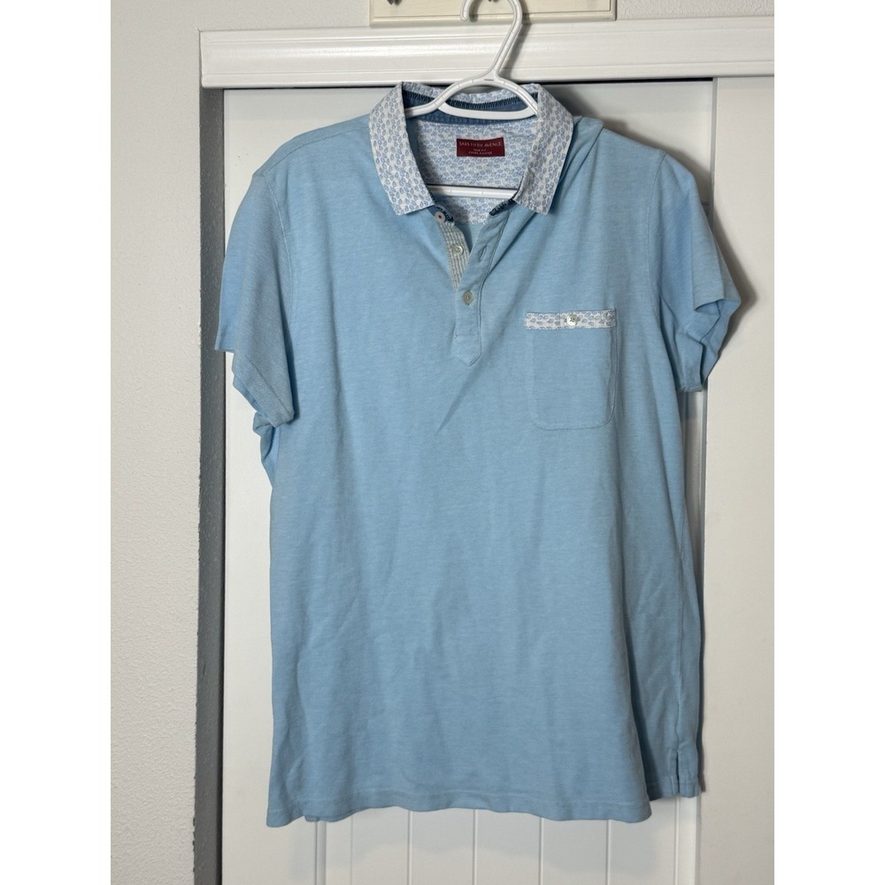 Saks Firth Avenue Polo Shirt Men L Cotton Modal Short Sleeve Trim Fit
